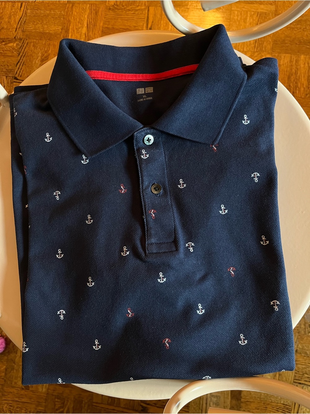 Uniqlo Polo Top Short sleeve Navy Blue Anchor Print Size XL